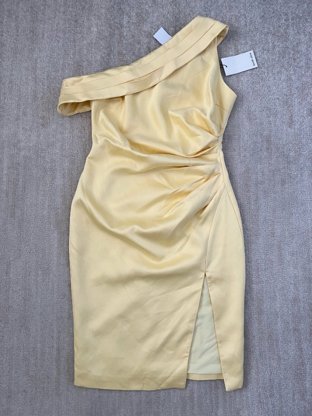 NWT Lavish Alice One Shoulder Yellow Midi Dress 10